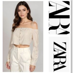 Zara Women's Beige Off-Shoulder Blouse
